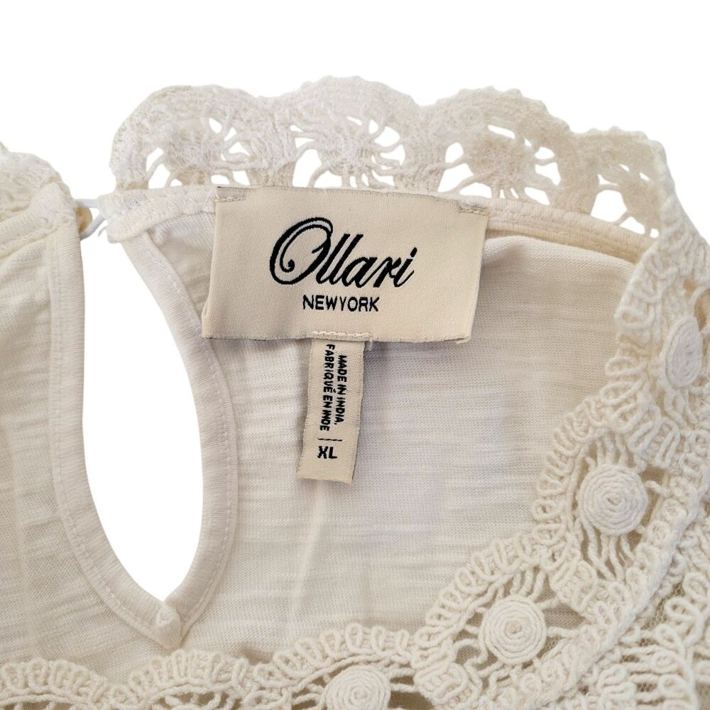 Ollari New York Lace Embroidered Short Sleeve Blouse XL White 100% Cotton Shell - Picture 3 of 6